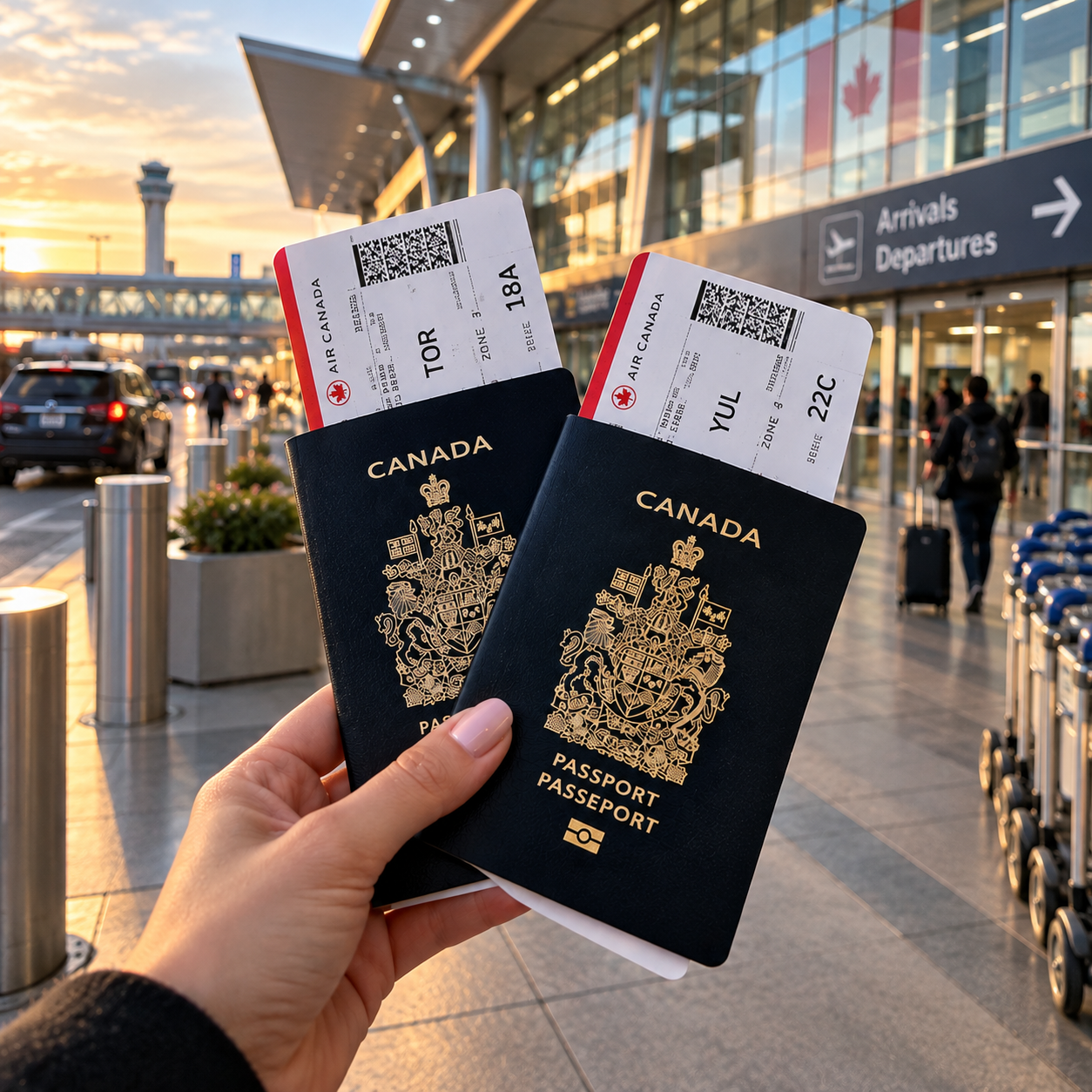 Canadian travel documents at an airport terminal